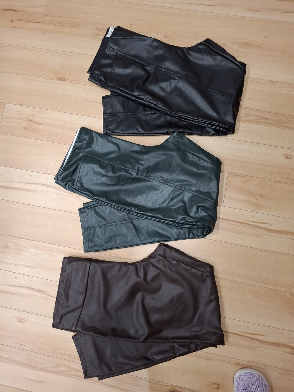 Faux Leather Leggings Trio - Black, Forest Green, Chocolate Brown
